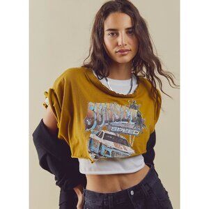 NEW Free People Vintage Souls LA Speedway Micro Crop Tee Black Size M $110 [jb]